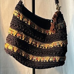 The Sak Cambria Crochet Crossbody Bag Navy Blue Boho Geometric Embroidery